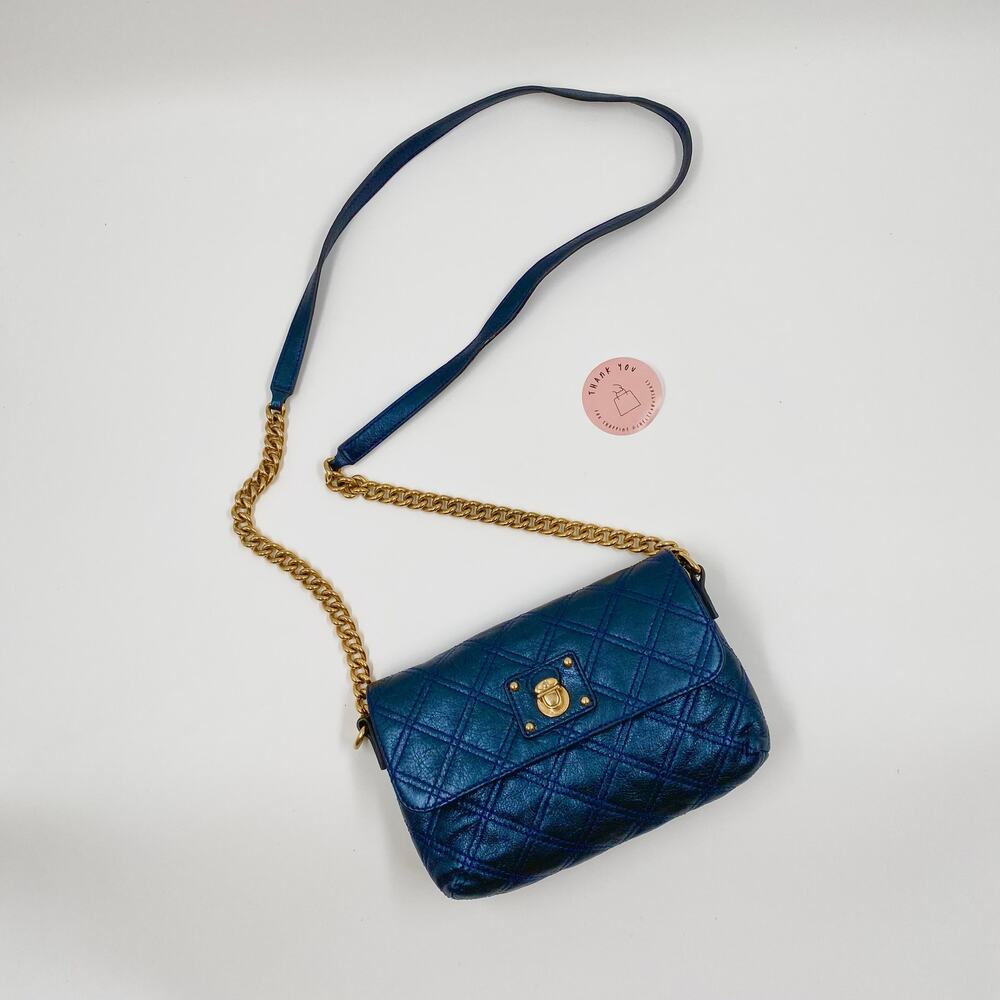 Marc Jacobs Small Single Crossbody Bag Quilted Metallic Midnight Blue Y2K Mini